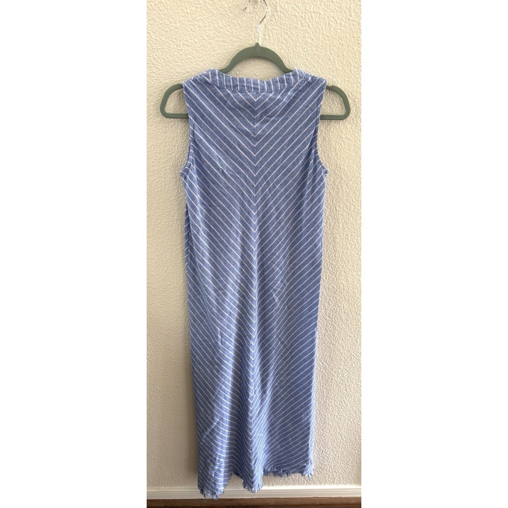For Cynthia Linen Fringed Hem‎ Dress Blue Striped Coastal Long Maxi Beach Sz S